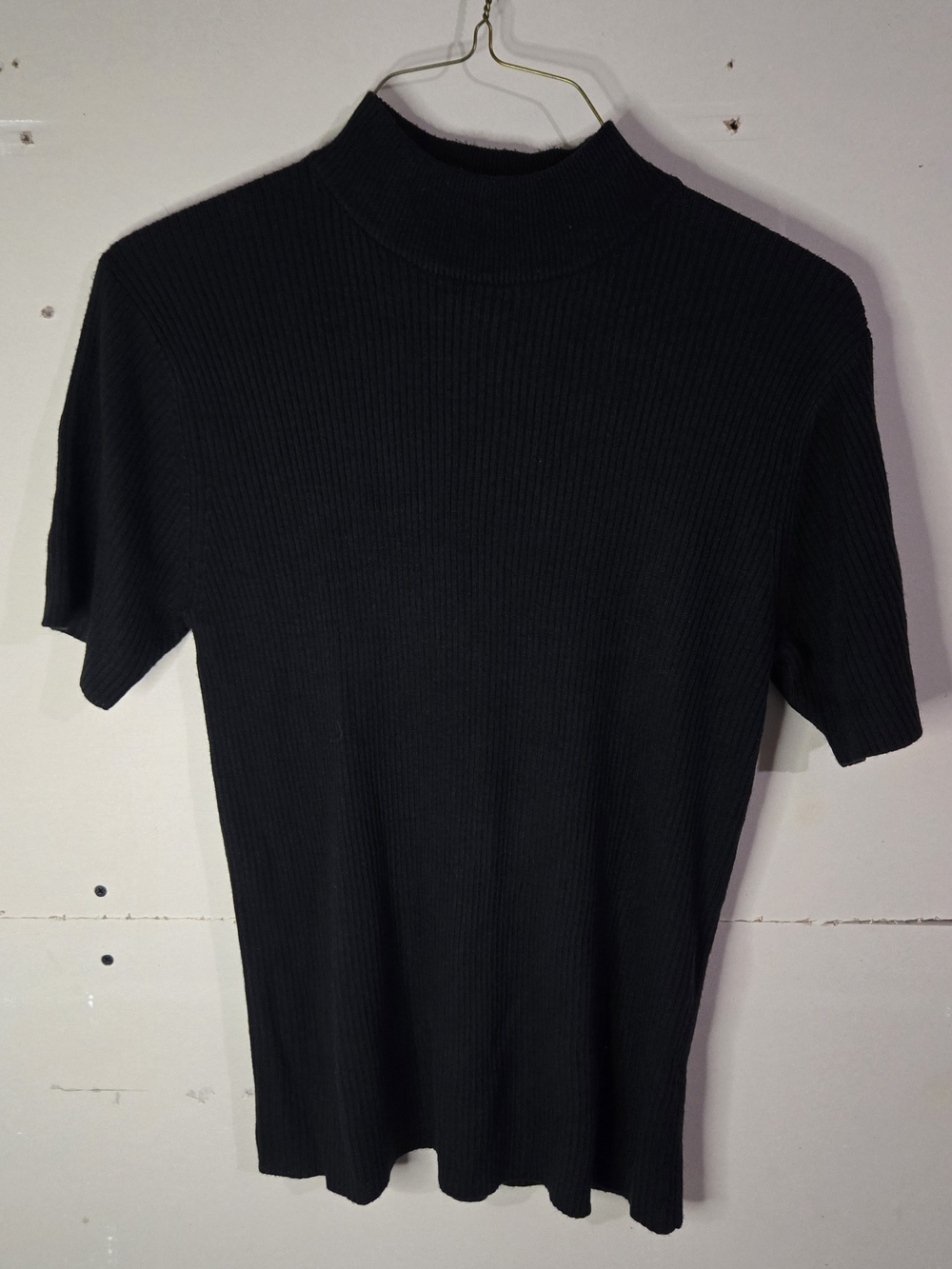 Rebecca Malone Minimalist Black Ribbed Mock Neck Knit Sweater Large